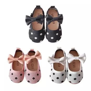 Туфли на мягкой подошве с дышащим бантом в горошек, 3 цвета и 10 размеров для девочек 25