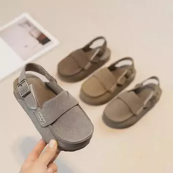 Туфли на мягкой подошве в стиле ретро 2024 года для детей среднего и большого размера — модные повседневные сандалии для мальчиков на весну и осень Size 36, 21.9 cm хаки
