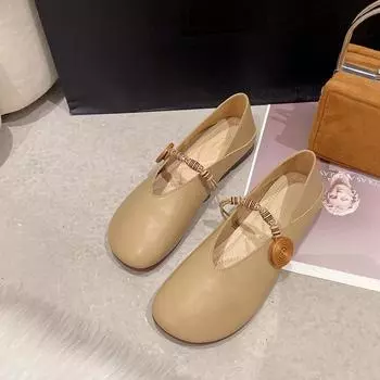 Туфли на мягкой подошве, женская летняя удобная женская обувь Мэри Джейн на плоской подошве в стиле ретро, рабочая женская обувь 35 бежевый