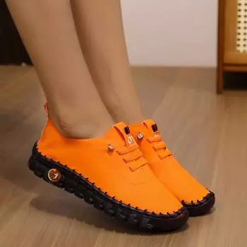 Туфли на мягкой подошве, женские, большого размера, сшитые вручную, на шнуровке, повседневные туфли для улицы, женская обувь из искусственной кожи 35 красный