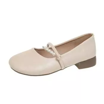Туфли на низком каблуке для женщин, летние, новые, стильные, французские, на плоской подошве, туфли для бабушки, маленькие кожаные туфли, шапочки 35 бежевый