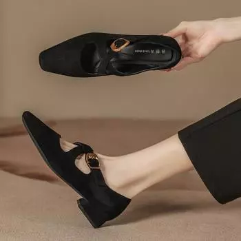 Туфли на низком каблуке High sense, легкие, с поясом вилкой, женские, модные, замшевые, с леопардовым принтом, одинарные, с квадратным носком и толстым каблуком, туфли Mary Jane 35