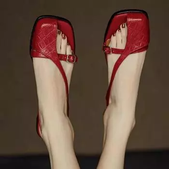 Туфли на низком каблуке, летние, новые, квадратная головка, неглубокий носок, открытый носок, противоскользящие, износостойкие, индивидуальные сандалии 35