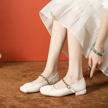 Туфли на низком каблуке с квадратным носком, которые не утомят ваши ноги, мятые туфли из мягкой кожи «бабушка», белые туфли «Мэри Джейн» с одним ремешком и металлической пряжкой для женщин 35 чёрный