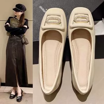 Туфли на низком квадратном каблуке, женские весенние туфли Мэри Джейн с неглубокой горловиной и квадратной пряжкой, модные летние дышащие туфли 35