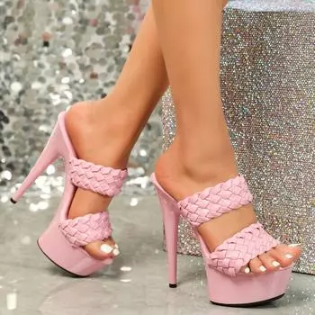 Туфли на очень высоком каблуке 13 см-15 см, непромокаемые шлепанцы на тонком каблуке, свадебные туфли на платформе с прозрачными кристаллами, банкетные туфли LFD-8661-A48 34 розовый