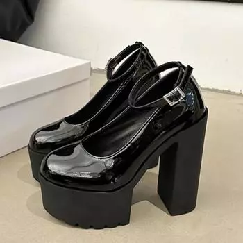 Туфли на очень высоком каблуке Весенние новые туфли на круглой подошве с неглубокой горловиной Водонепроницаемые противоскользящие износостойкие туфли на высоком каблуке 35