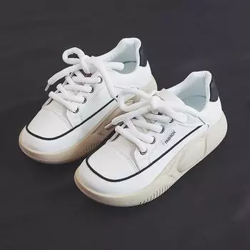 Туфли на платформе белого цвета, женская обувь, осень и зима, новые легкие и удобные туфли-качалки, студенческая спортивная повседневная обувь 35 чёрный