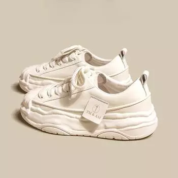 Туфли на платформе белые кожаные женские туфли весна и лето новые туфли на платформе увеличивающие рост туфли растворяющиеся туфли повседневная спортивная обувь женская 35