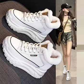 Туфли на платформе белые, осенние и зимние, повседневные, спортивные, универсальные, увеличивающие рост, бархатные, папины туфли 35 белый