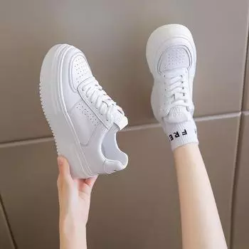 Туфли на платформе белые женские новые модные и удобные туфли-бублики нишевая шнуровка круглая головка спортивная обувь для доски прилив 35 белый