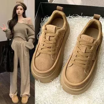 Туфли на платформе белые женские ретро осенние новые повседневные туфли Ins All-Matching Muffin Sneakers 35 чёрный