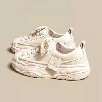 Туфли на платформе белые женские туфли из натуральной кожи весна-лето новые туфли на толстой подошве увеличивающие рост туфли на платформе распущенные туфли повседневные 35