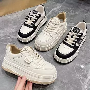 Туфли на платформе белые женские туфли из натуральной кожи Panda Board Shoes Весенние новые универсальные повседневные кроссовки женские 35
