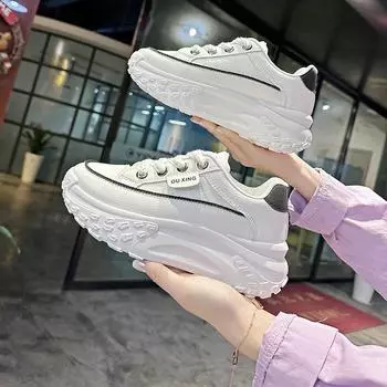 Туфли на платформе белые женские туфли новые осенние универсальные туфли увеличивающие рост повседневные туфли маффин борд 35 чёрный