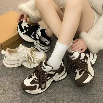 Туфли на платформе Dad Shoes, женская новая весенне-летняя супер-огненная универсальная повседневная спортивная обувь в тон цветам 35 коричневый
