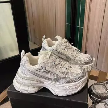 Туфли на платформе для папы женские 2024 новые летние тонкие дышащие женские туфли с увеличенным размером в Париже повседневная спортивная обувь 35 белый