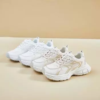 Туфли на платформе для папы, женские, четыре сезона, новые универсальные туфли с сетчатой поверхностью, белые, модные, повседневные, стильные, женские туфли 35 бежевый