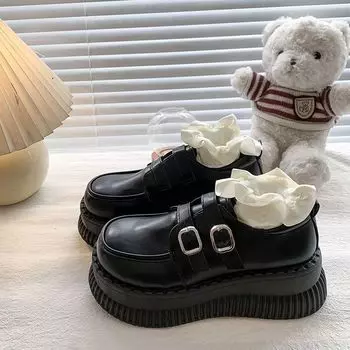 Туфли на платформе из кожи для женщин 2024 года, весна, новые британские туфли-лоферы Mary Jane на платформе в стиле Explosion Leather Muffin 35 белый