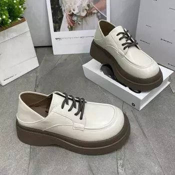 Туфли на платформе из мягкой кожи, женские туфли на каблуке-муффин, осенние женские туфли, модные туфли Мэри Джейн из кожи в стиле ретро на толстом каблуке 35