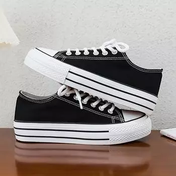 Туфли на платформе из парусины 2025 дюймов Новые женские модные туфли в студенческом стиле Универсальные повседневные туфли на мягкой подошве 152 37 чёрный