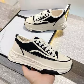 Туфли на платформе из парусины, женские новые осенние туфли Niche с низким верхом, оригинальные туфли Ins Wind Versatile Dissolved Sole из ткани 35