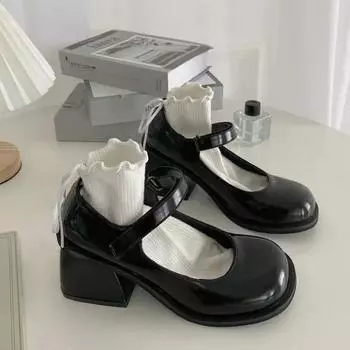 Туфли на платформе Мэри Джейн в стиле ретро с толстым каблуком и увеличенным увеличением 2024 года, новая модная повседневная простая универсальная женская обувь осеннего времени 40 чёрный