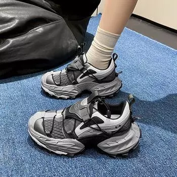 Туфли на платформе Muffin для папы, женская, 2024 года, новая мода, темперамент, удобная повседневная обувь, маленькие люди носят модные туфли на шнуровке 35 серый