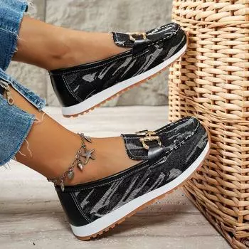 Туфли на платформе с металлической пряжкой большого размера, осень 2024, новые модные универсальные повседневные туфли с металлической пряжкой 36 чёрный
