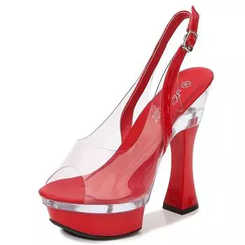 Туфли на платформе с рыбьим носком, женские сандалии на массивном высоком каблуке для ночного клуба, для танцев 34 белый