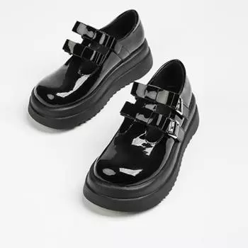 Туфли на платформе с толстой подошвой из кожи для женщин, новый стиль, стиль колледжа, симпатичные туфли Мэри Джейн с бантом, закрытый носок, одинарные туфли 34