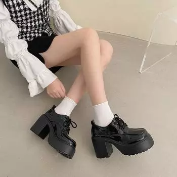 Туфли на платформе Spice girl толстые каблуки высокие каблуки женские туфли-бублики двухмерные туфли в стиле JK Spice girl нишевый дизайн ins tide 35