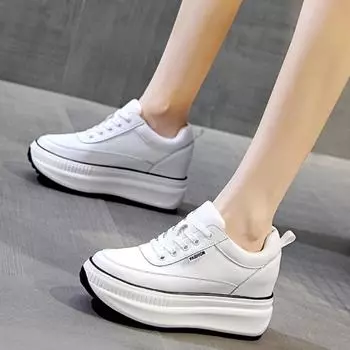 Туфли на платформе Туфли на танкетке Женские туфли на толстой подошве Одинарные туфли Повседневная спортивная обувь для женщин 40 белый