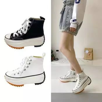 Туфли на платформе. Высокие парусиновые туфли. Женская модная повседневная прогулочная обувь. Увеличенная обувь. 35 белый