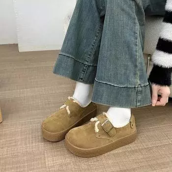 Туфли на платформе в стиле ретро для женщин 2024 года, повседневные туфли на плоской подошве с круглым носком, удобные, роскошные женские кроссовки, мокасины, бархатные туфли One Kick 35 коричневый