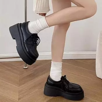 Туфли на платформе в винтажном стиле, туфли-оксфорды, осенние винтажные коричневые кожаные туфли на шнуровке, женские модные туфли-лоферы, черные туфли-оксфорды D206 35