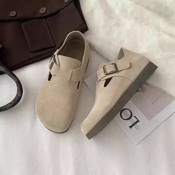 Туфли на платформе женские 2024 года, новая ретро-мода, темперамент, пряжка на ремне, туфли Doudou, одна педаль, ленивые, повседневные туфли 35