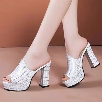 Туфли на платформе, женские сандалии, летние туфли на высоком толстом каблуке, женские шлепанцы, повседневные туфли для вечернего платья, женские белые пантуфли 35 чёрный