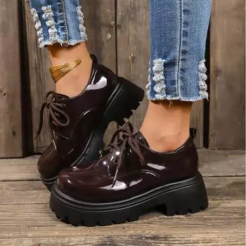 Туфли на плоской платформе из кожи для женщин, осенние дизайнерские туфли на среднем каблуке для женщин 2024 года, новые модные туфли для ходьбы, удобное платье Mujer Zapatos 35 коричневый