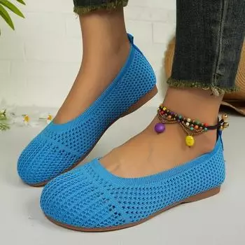 Туфли на плоской подошве 2024 года, новые весенние, летние и осенние, повседневные, трикотажные, дышащие, с неглубоким носком, модные туфли на плоской подошве для женщин, Zapatos 36 королевский синий