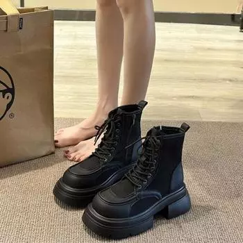 Туфли на плоской подошве Ботинки женские новые с круглым носком на шнуровке Rock Med Lolita женские ботильоны летние базовые парусиновые с перекрестной шнуровкой из ПВХ на шнуровке S 35 чёрный