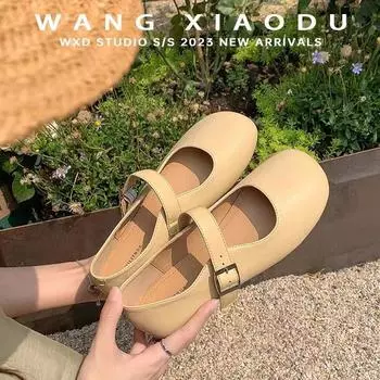 Туфли на плоской подошве цвета винограда и карамели, кожаные туфли Мэри Джейн, женские туфли 2025 года, новые босоножки с сумкой и головкой 34