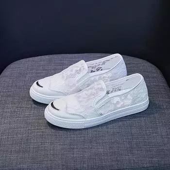 Туфли на плоской подошве для женщин, лето 2022, модные повседневные кроссовки с кружевной сеткой и дышащими вставками для женщин 35 белый