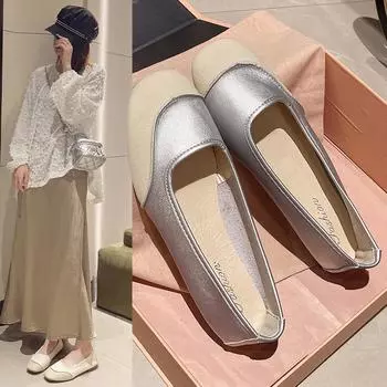Туфли на плоской подошве для женщин. Низкие каблуки. Туфли на плоской подошве с круглым носком. Удобные прогулочные туфли без шнуровки для женщин. Офисная работа. Повседневные нарядные свадебные балетки на плоской подошве. 35 серебряный