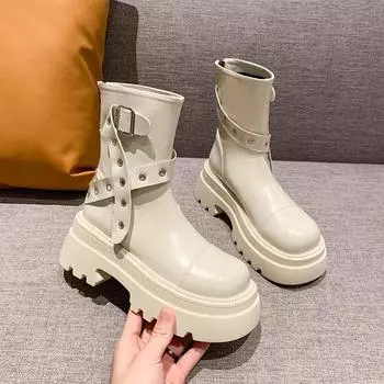 Туфли на плоской подошве до середины голени Ботинки челси Женские зимние туфли на платформе Дизайнерские новые прогулочные ботинки в готическом стиле Модные тенденции Женские туфли 35