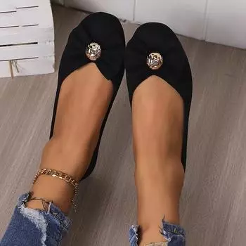 Туфли на плоской подошве, галстук-бабочка, одинарные туфли, замшевые, с неглубоким вырезом, женская обувь больших размеров 36 чёрный