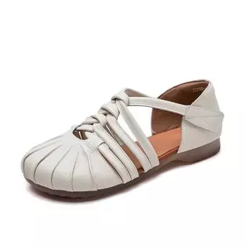 Туфли на плоской подошве из кожи ручной работы для женщин, мягкие дышащие мокасины, удобные летние туфли без застежек с винтажным ретро-дизайном 35 коричневый