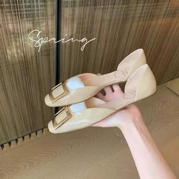 Туфли на плоской подошве из лакированной кожи с квадратной пряжкой и квадратным носком для женщин, лето 35