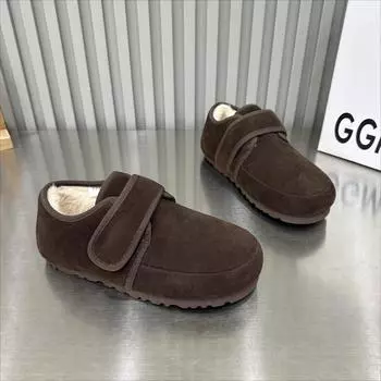 Туфли на плоской подошве из меха и замши, женские туфли на платформе, плюшевые туфли из хлопка, зимняя мода 2025 года, повседневная теплая обувь, удобные туфли для ходьбы, женские туфли 35