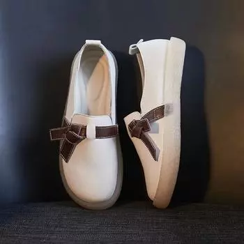 Туфли на плоской подошве из натуральной кожи, женские туфли в британском стиле в стиле ретро, белые туфли, женские туфли-лодочки, повседневные туфли Sapatos Femininos для женщин 35 бежевый
